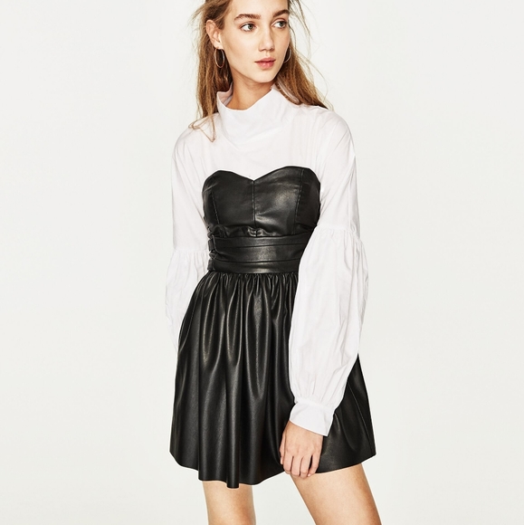 Zara Dresses & Skirts - NWT Zara Black Leather Effect Strapless Mini Dress